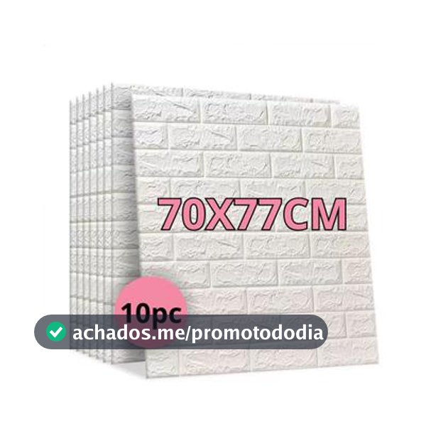 Kit 10 Placas Painel 3D Revestimento Tijolinho Branco Auto Adesivo 70x77cm - Colaí Adesivos - Revestimento 3D - Magazine Sacafarelli