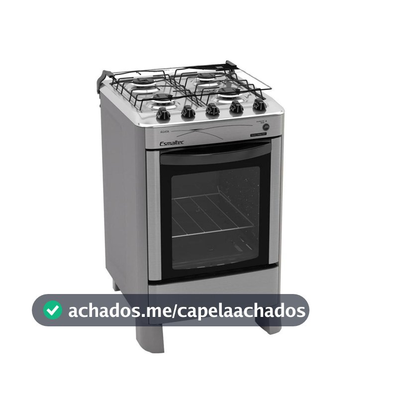 Fogão Esmaltec Ágata 4 Bocas Inox Forno Limpa Fácil e Acendimento Automático