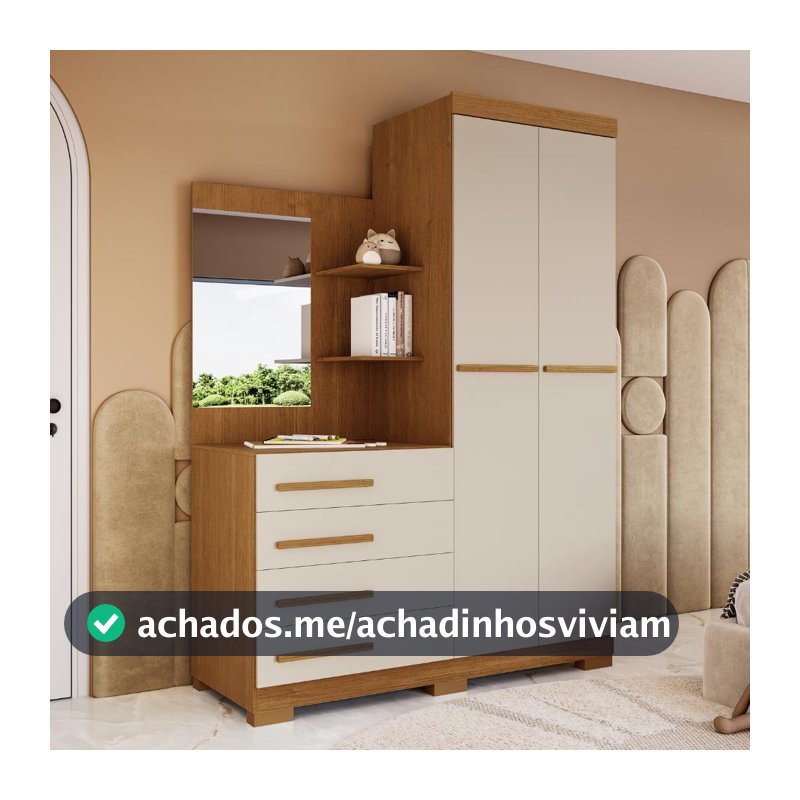 Guarda Roupa Solteiro 2 Portas com Cômoda 4 Gavetas e Espelho Melissa Linhamobília Acp Móveis - Guarda-Roupa / Roupeiro - Magazine Lardathaiz