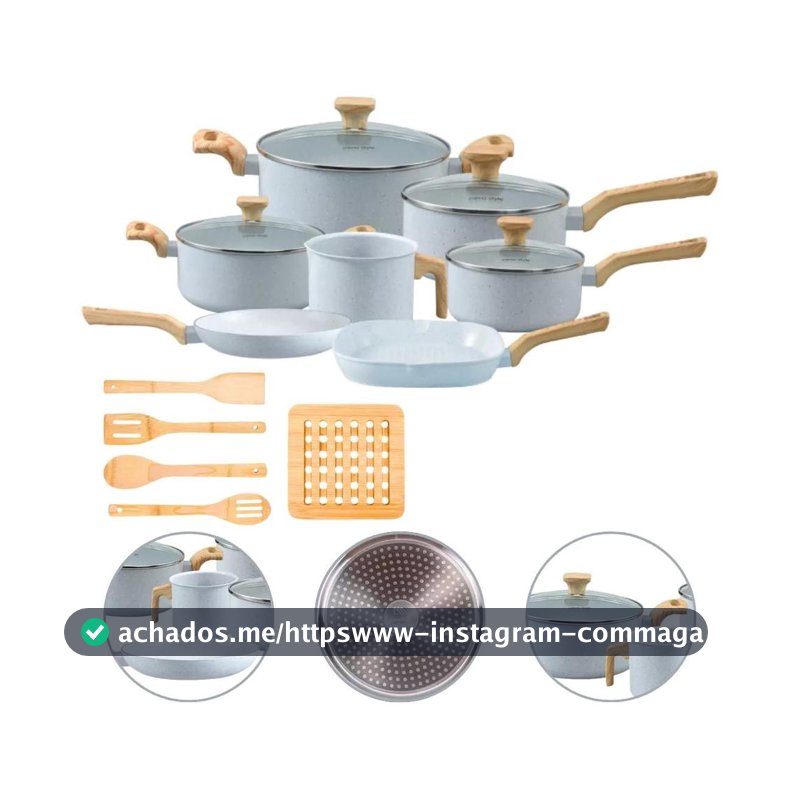 Jogo de Panelas Mimo Style Pratic Cook 12 Peças Cerâmica Antiaderente Indução Grafite com Utensílios