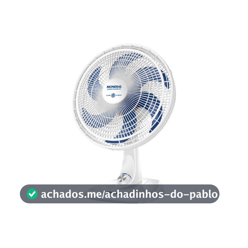Ventilador de Mesa Mondial Super Power VSP-40-W 40cm 6 Pás 3 Velocidades Branco e Azul