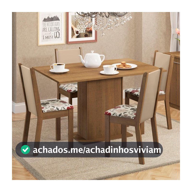 Conjunto Sala de Jantar Mesa Tampo de Madeira 4 Cadeiras Talita Madesa